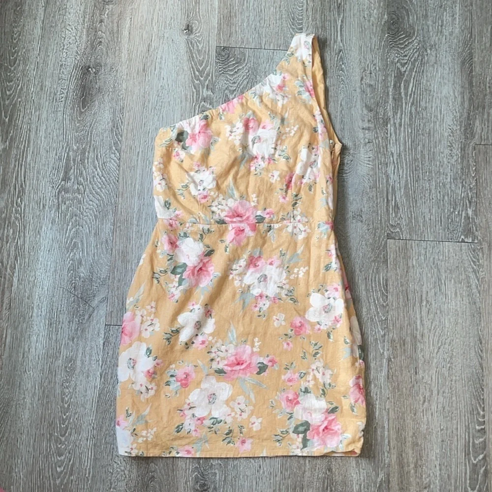 ABERCROMBIE & FITCH One Shoulder Linen Blend Mini Dress size medium floral
